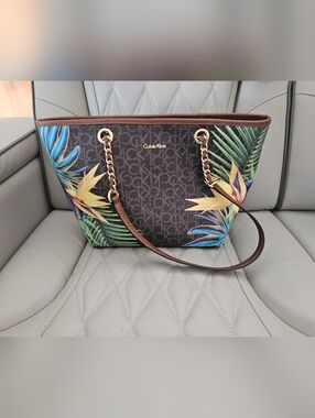 Calvin Klein Brown Tropical Print Tote Bag